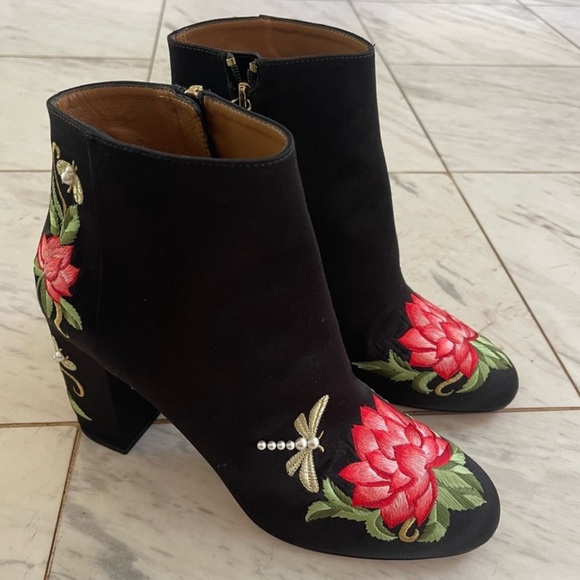 Aquazurra Lotus Satin Floral Embroidered Booties - Picture 4 of 12